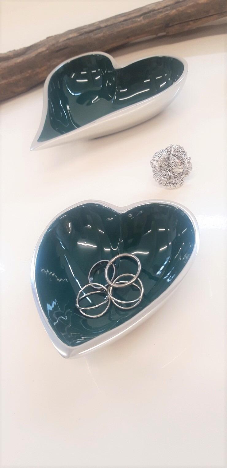 Forest Green Mini Heart Jewellery Dish