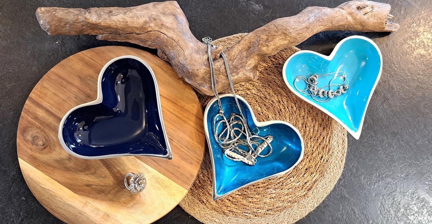 Aqua Blue Heart Jewellery Dishes