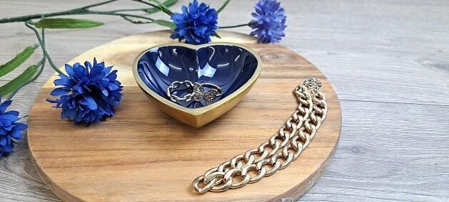 Blue and Gold Mini Heart Jewellery Dish