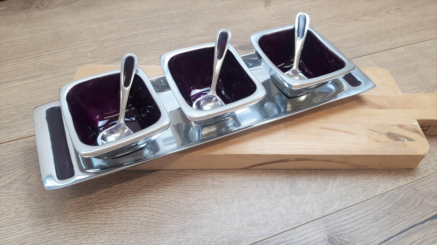 Purple Condiment Set with Spoons