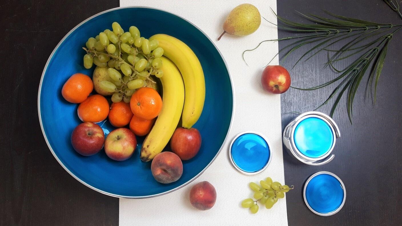 Aqua Blue Round Shallow Fruit Bowl
