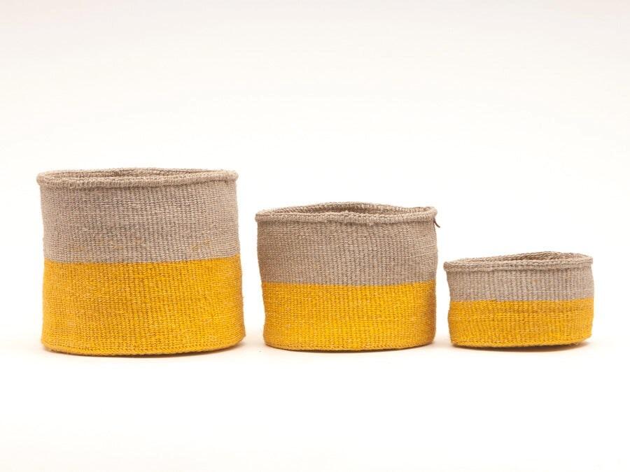 Yellow & Grey Block Stripe Basket