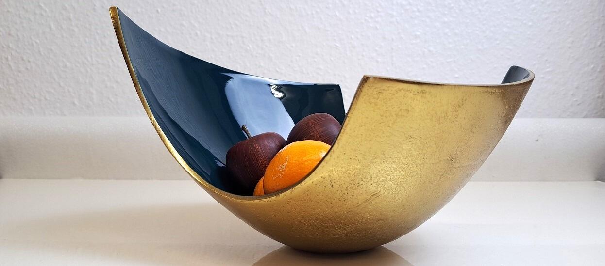 Teal Gold Large Abstract Fruit Bowl