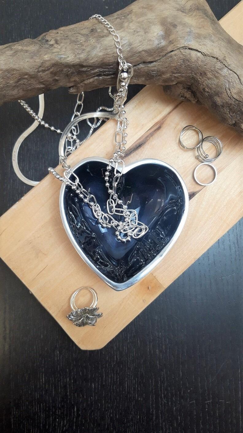 Grey Mini Heart Jewellery Dish