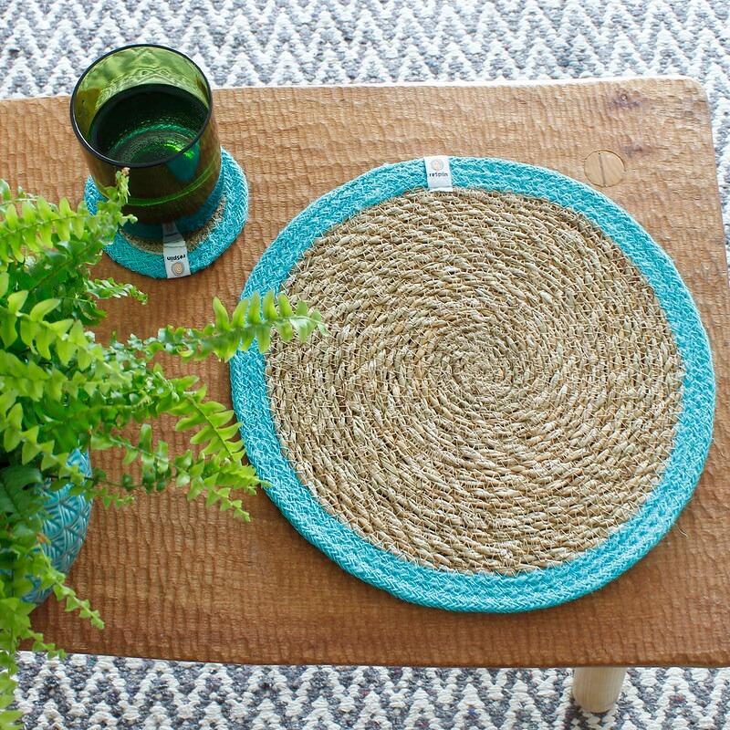 Turquoise Jute & Seagrass Place Mats