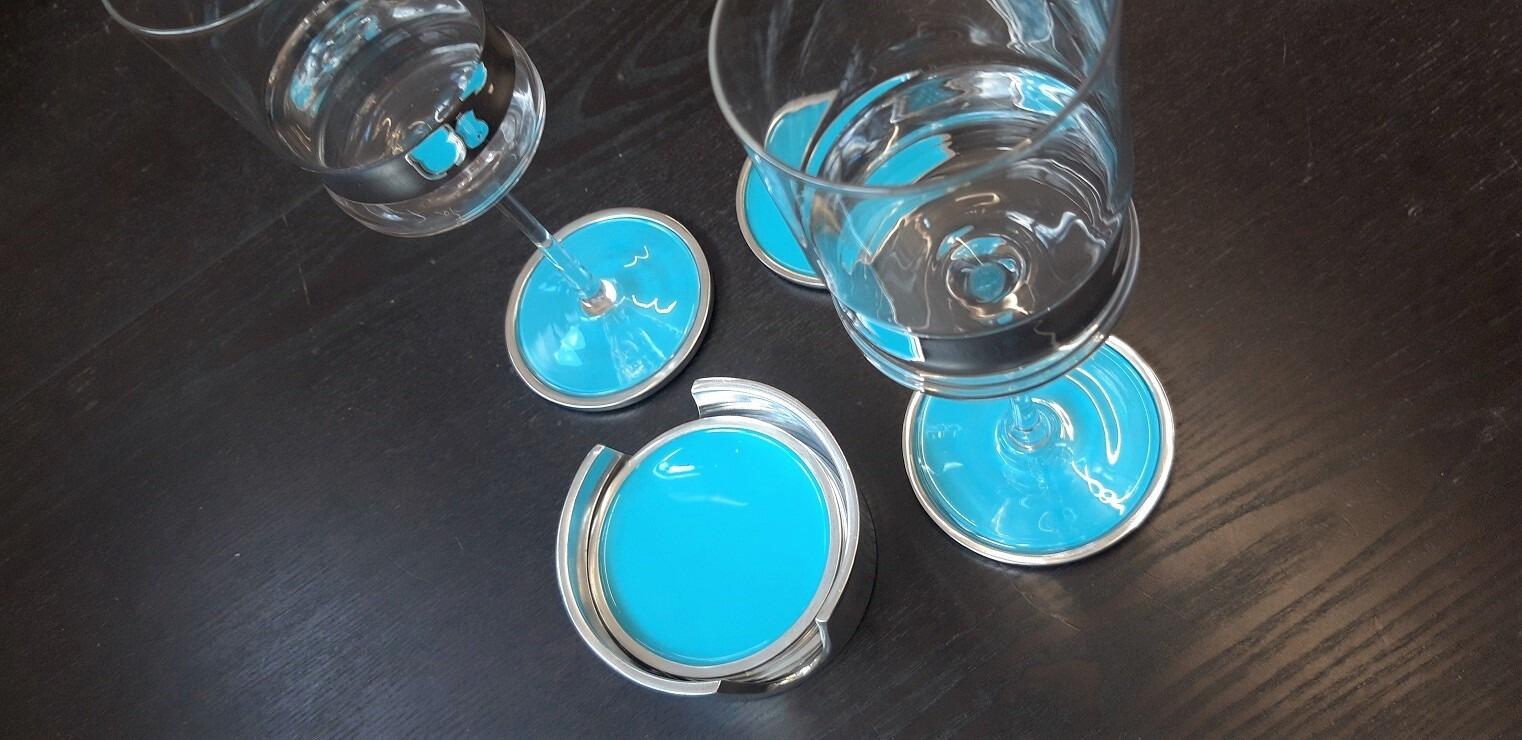 Baby Blue set of 6 coasters with holder