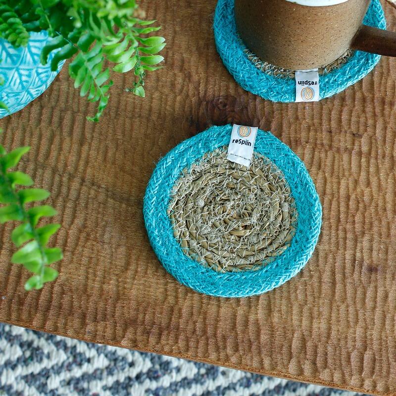 Turquoise Jute & Seagrass Coasters