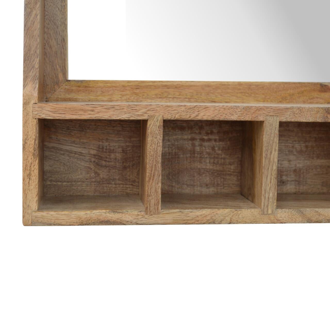 oak floating shelf with mirror