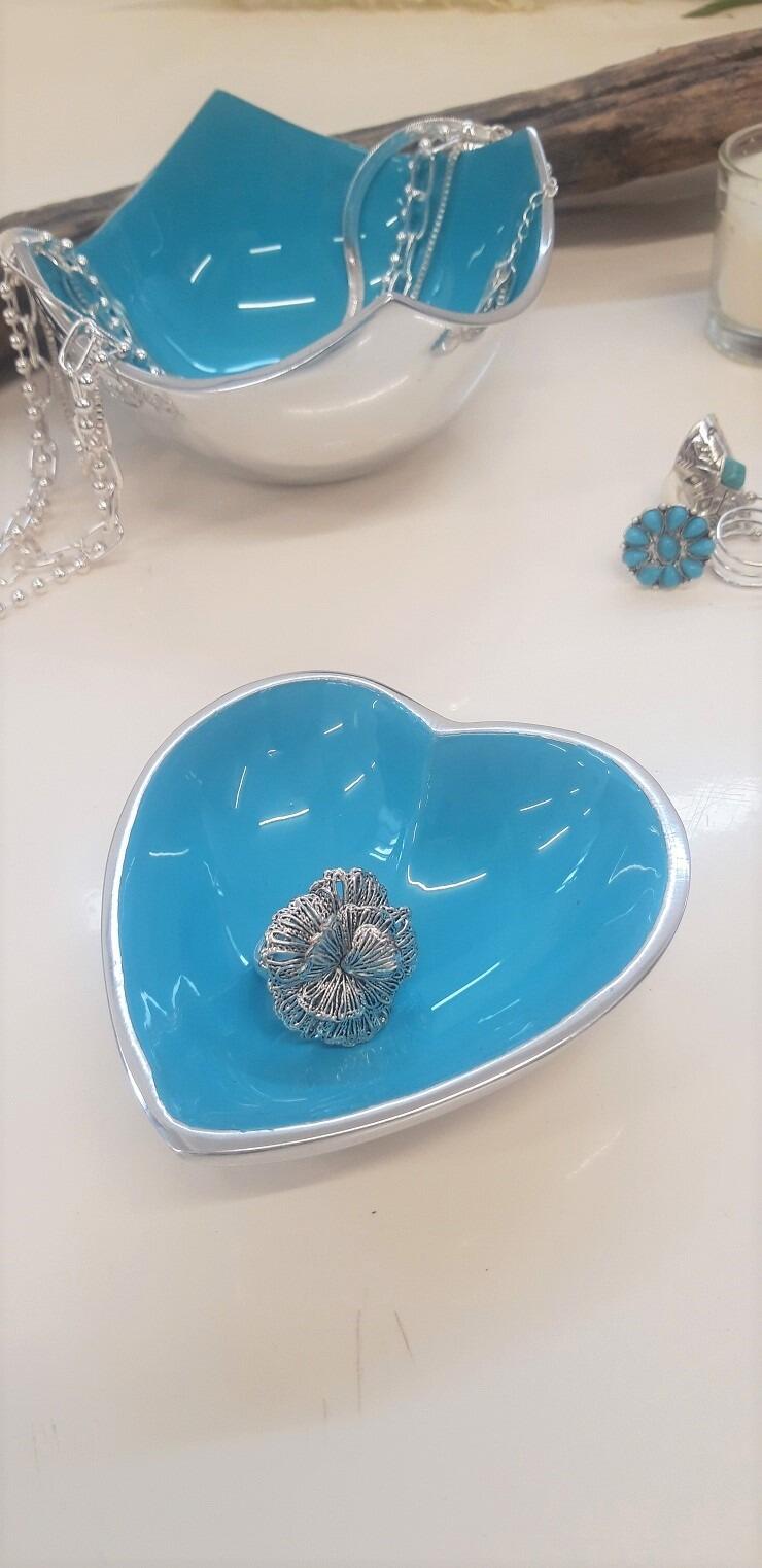 Baby Blue Mini Heart Jewellery Dish