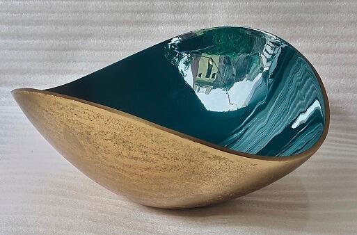 Teal Gold Large Oval Bowl