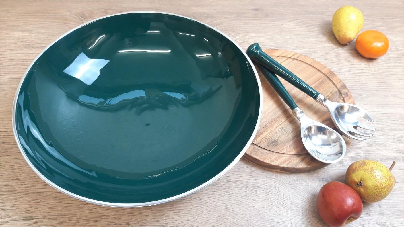 Forest Green Round Shallow Salad Bowl
