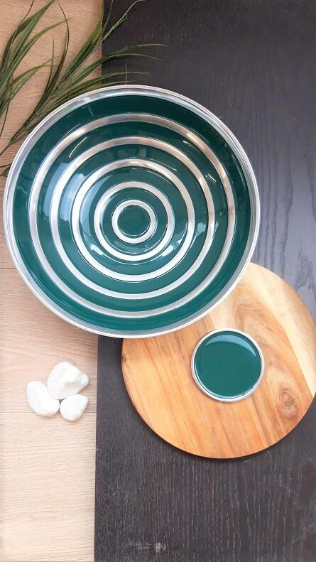 Forest Green stripe round serving bowl