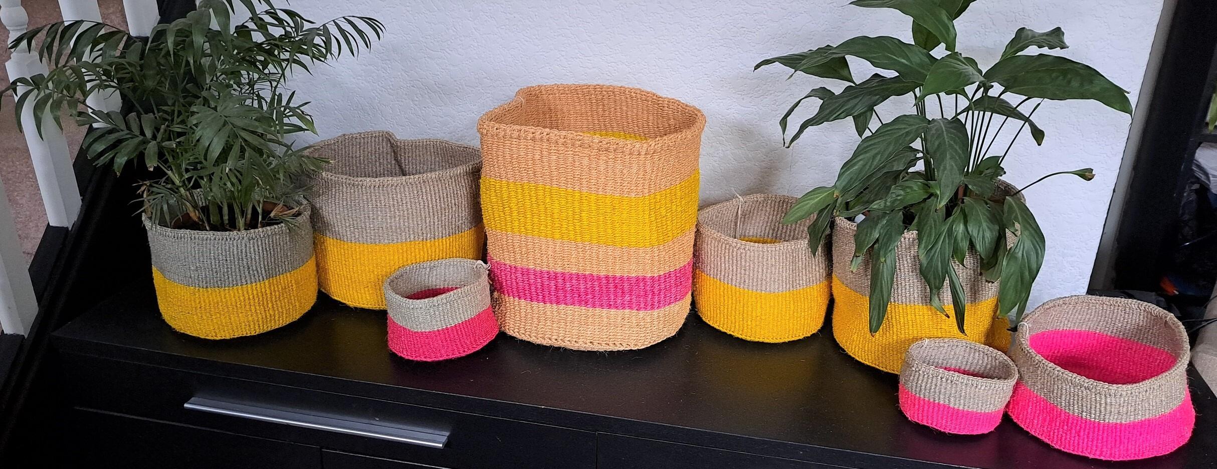 Yellow Block Stripe Baskets