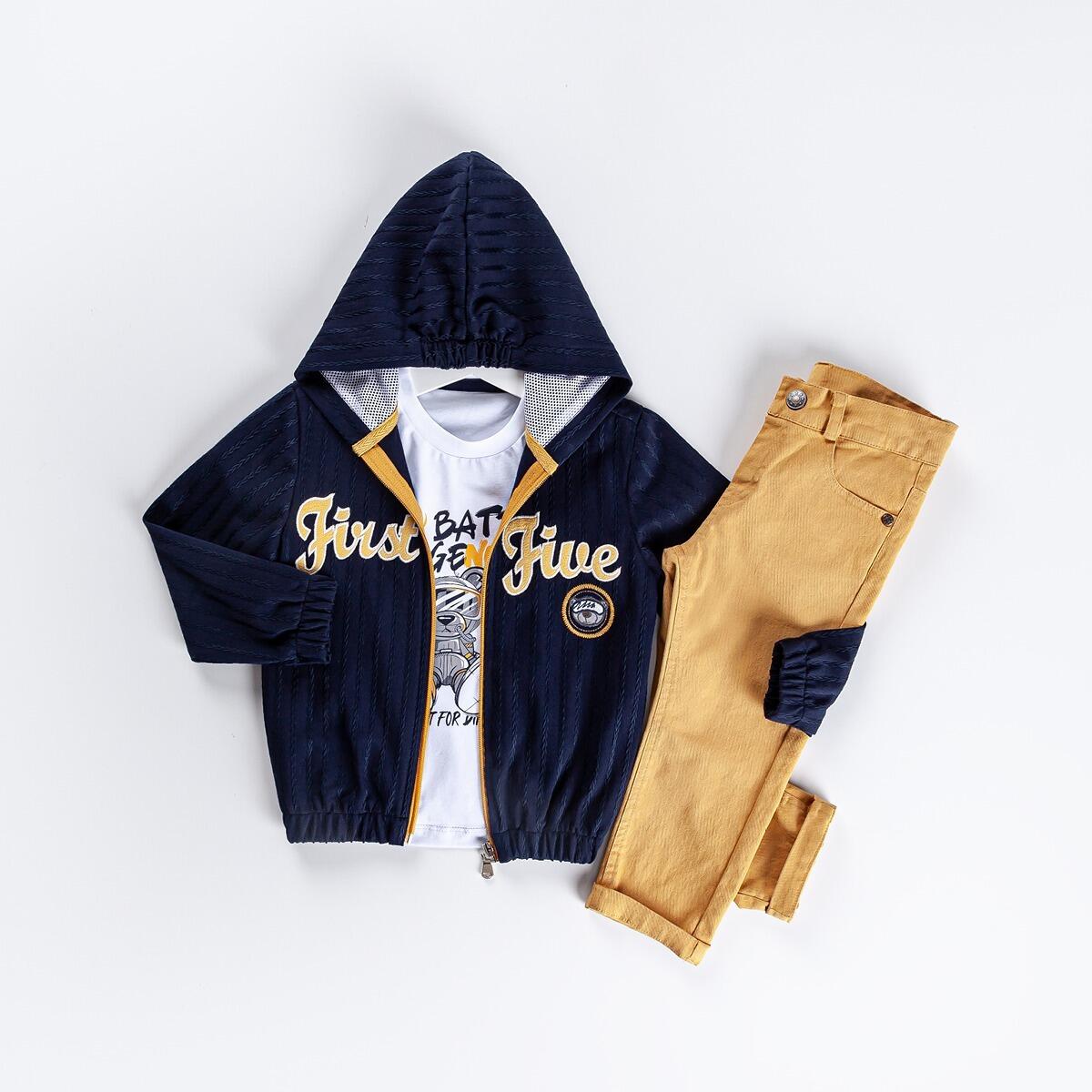 Boys Three Piece Embroidered Hoodie T Shirt Chinos Set