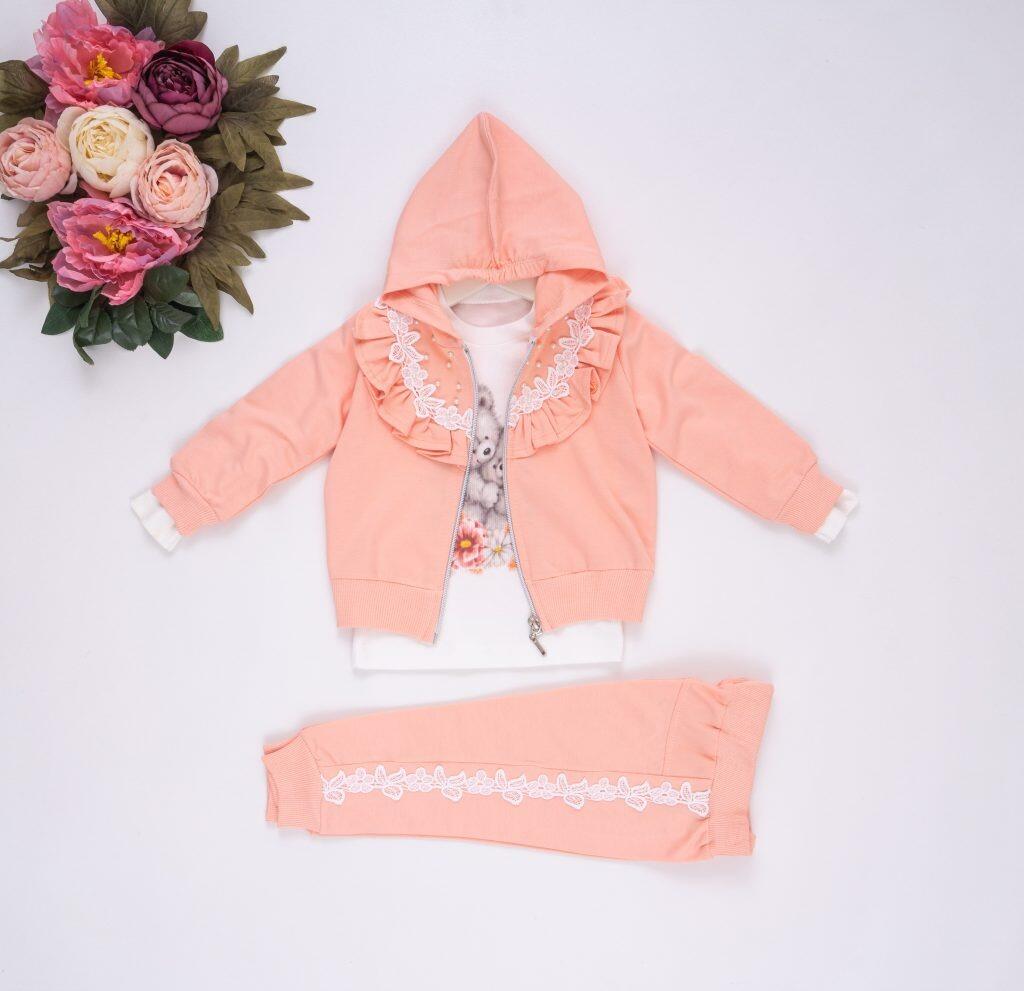 Baby Girl Pink Tracksuit with Frilly Jacket & Pearl Details