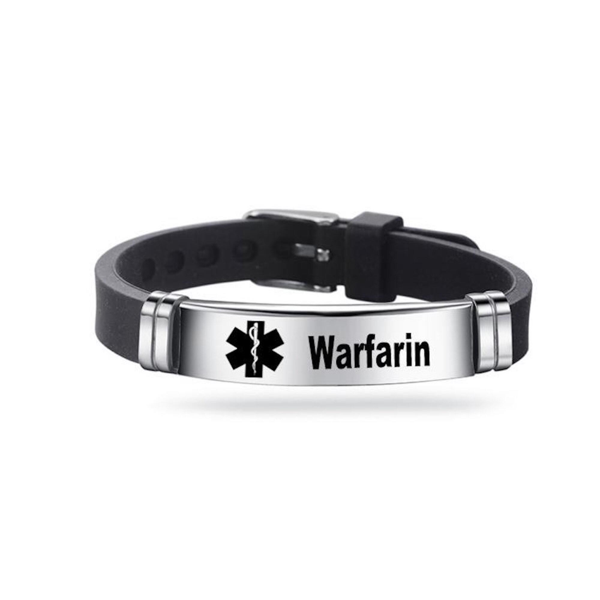 Warfarin adjustable medical alert bracelet with stainless steel engraved plate