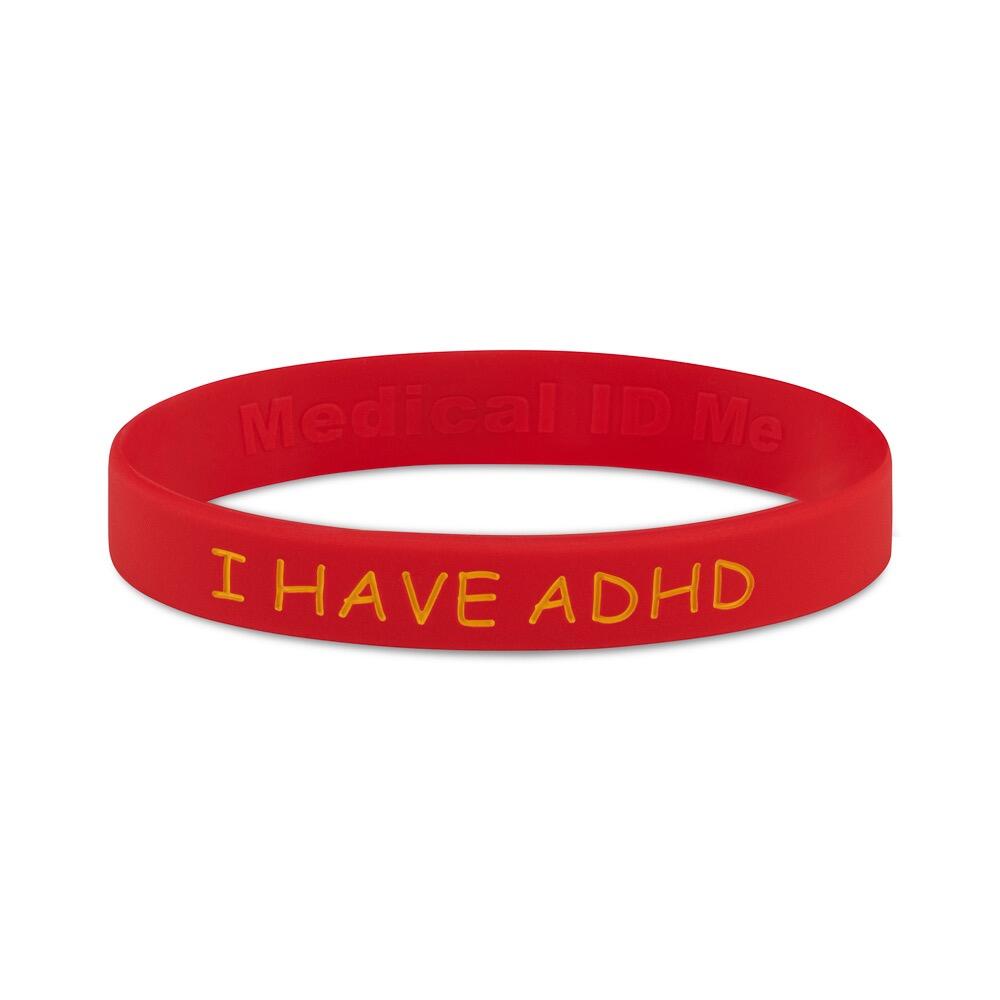 Red I Have ADHD silicone bracelet with raised lettering