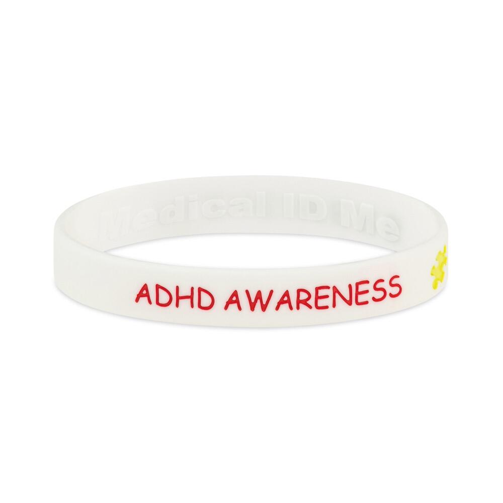White ADHD awareness marks silicone bracelet with printed ADHD Awareness text