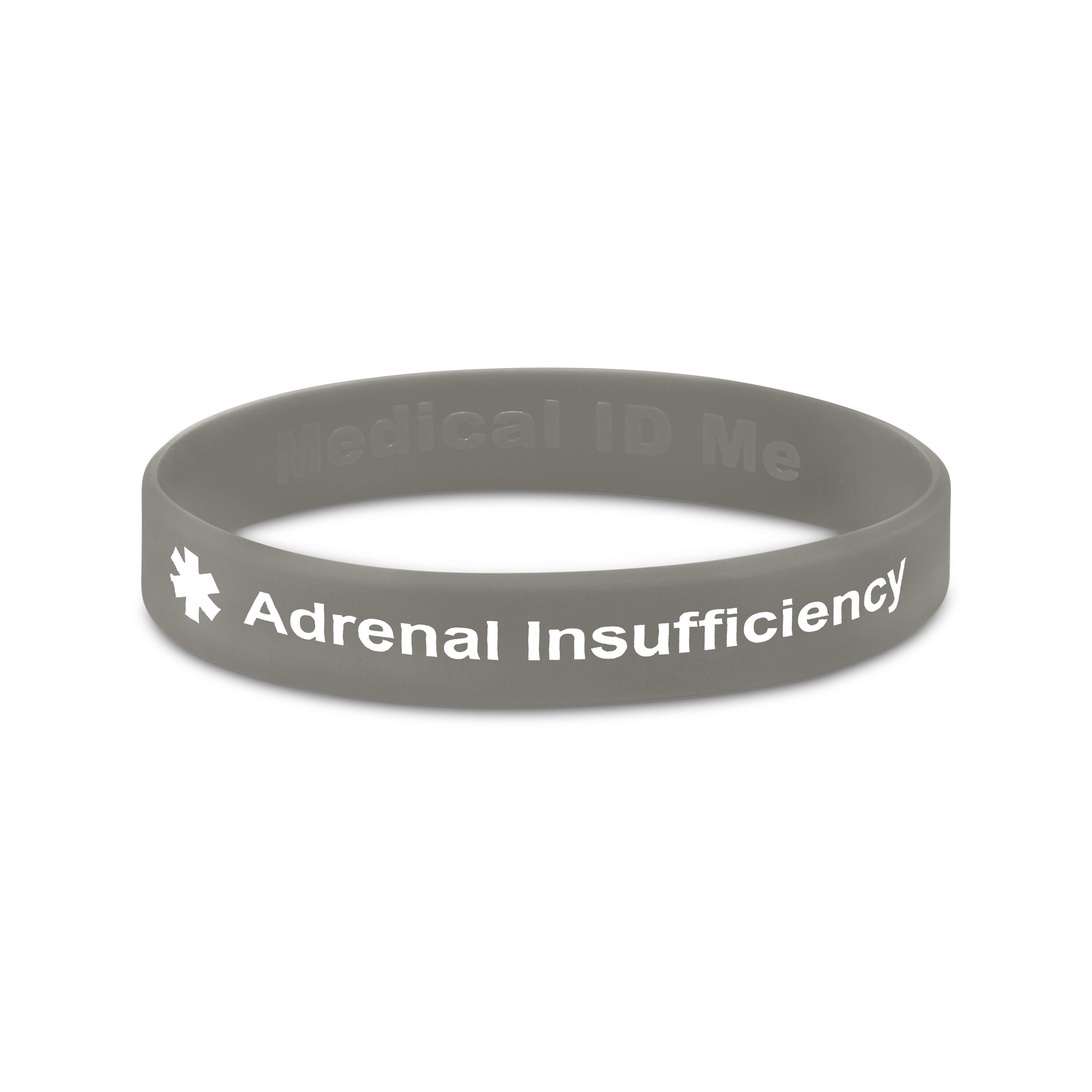 Adrenal insufficiency medical alert silicone wristband in grey with clear white text