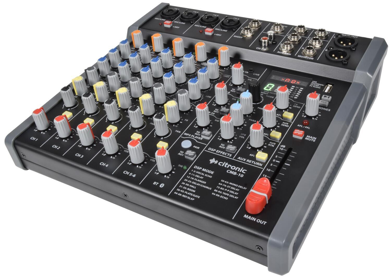 Citronic CMB-10 Mixing Console with DSP + USB/PC/BT Player angle