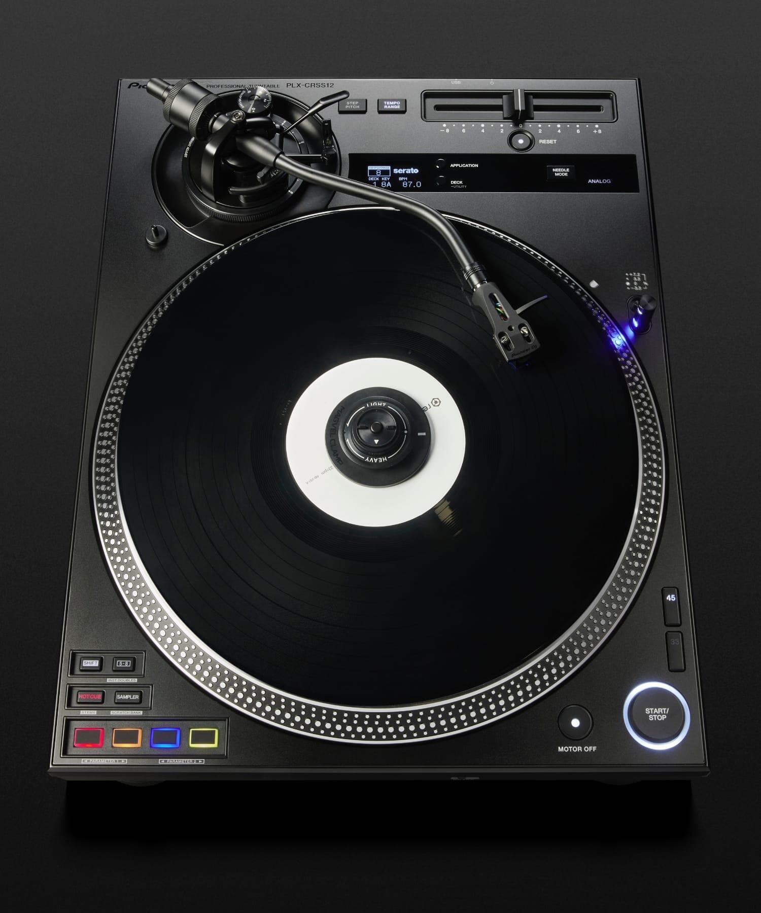 Pioneer DJ PLX-CRSS12 Hybrid Turntable photo front angle with vinyl