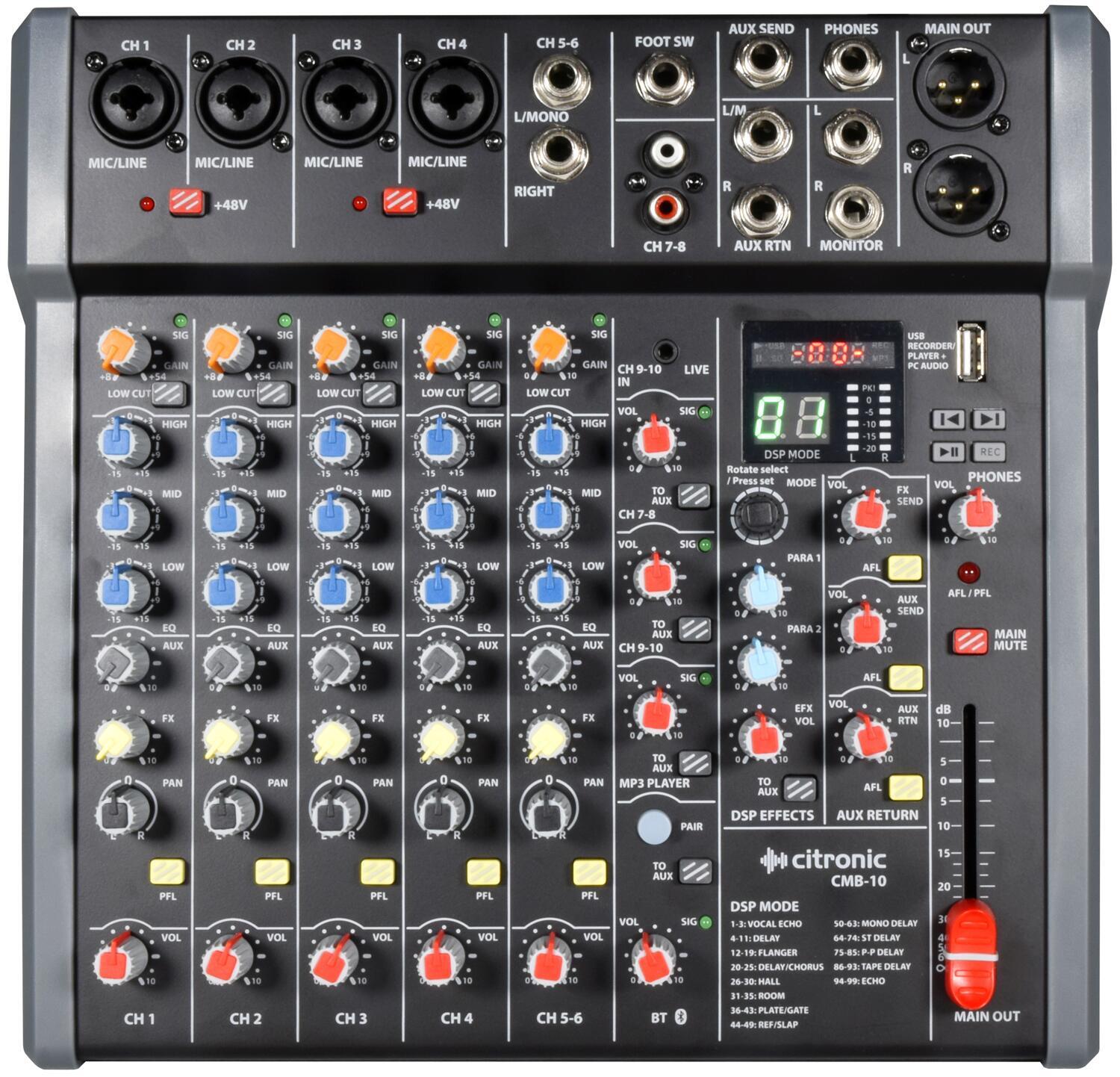 Citronic CMB-10 Mixing Console with DSP + USB/PC/BT Player top