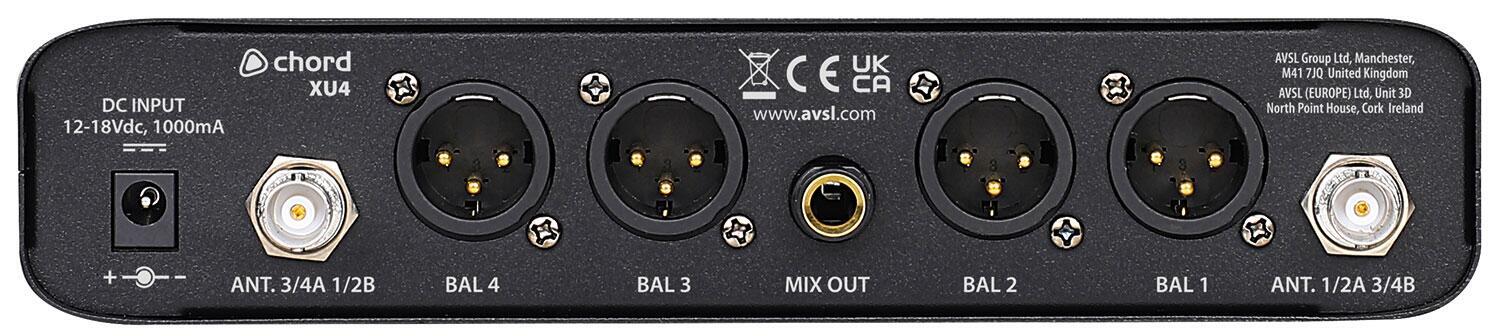 Chord XU4 Quad Handheld UHF Microphone System receiver rear