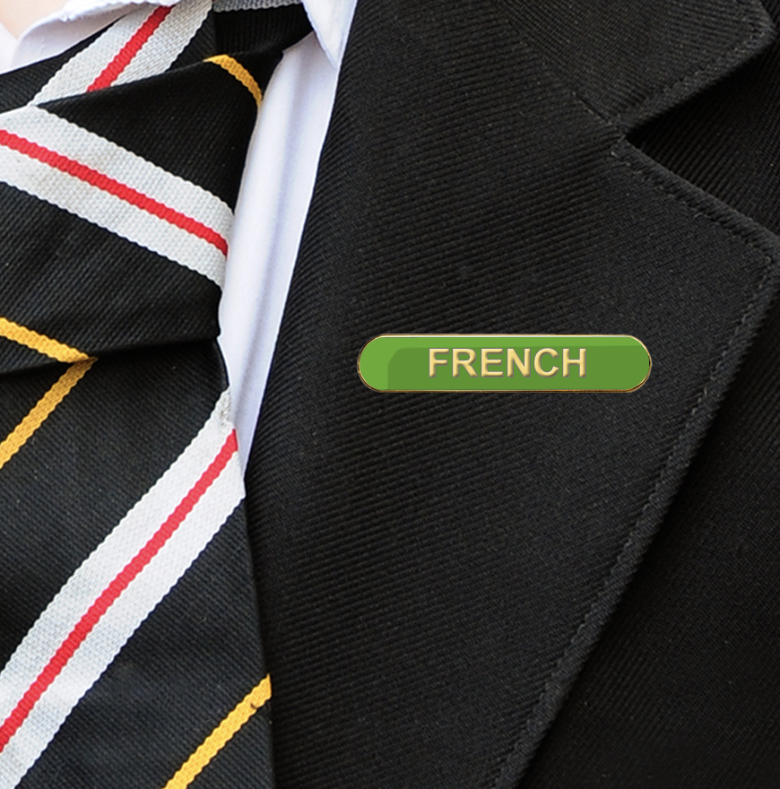 french bar badge green on blazer