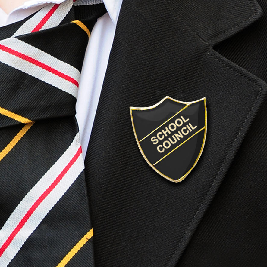 Black Shield Shaped School Council Badge