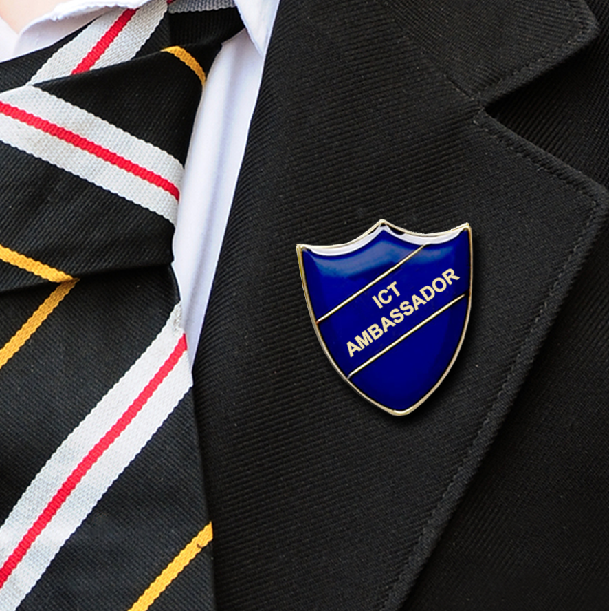 ICT Ambassador school badge shield blue