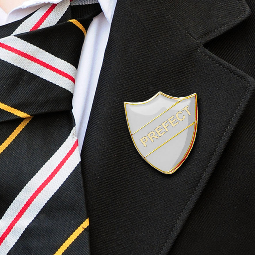 White Shield Shaped Prefect Badge Badge