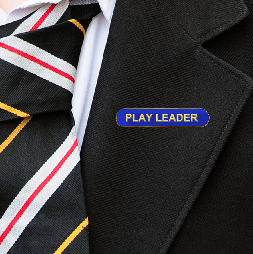 Blue Bar Shaped Play Leader Badge