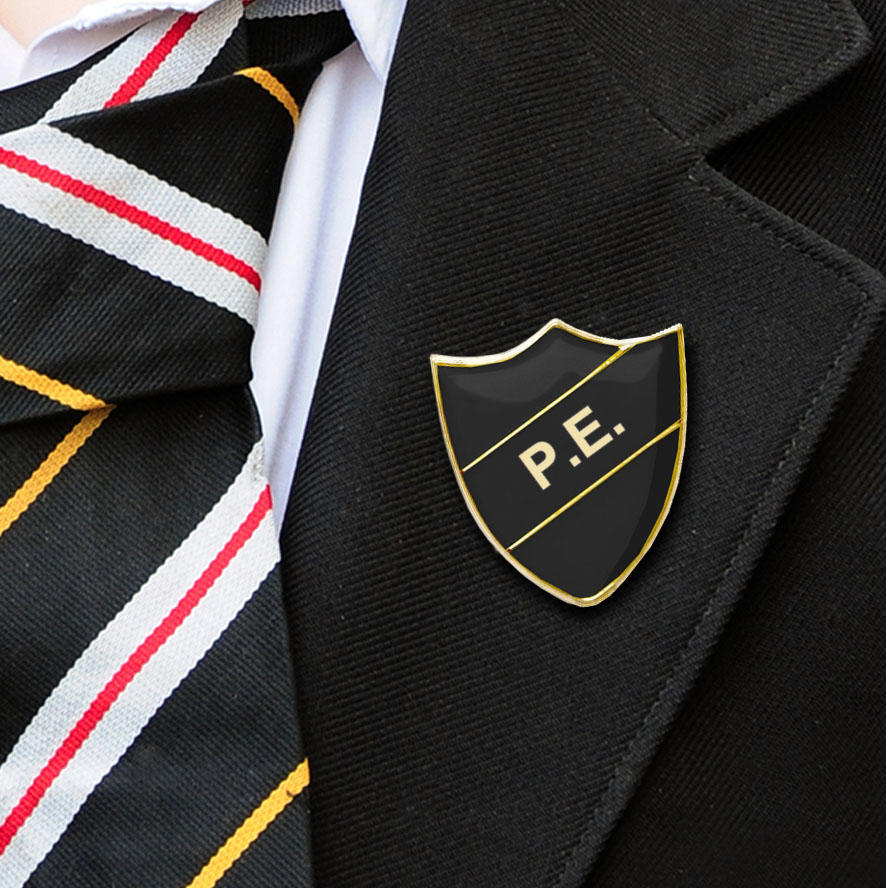 Black Shield Shaped P.E. Badge