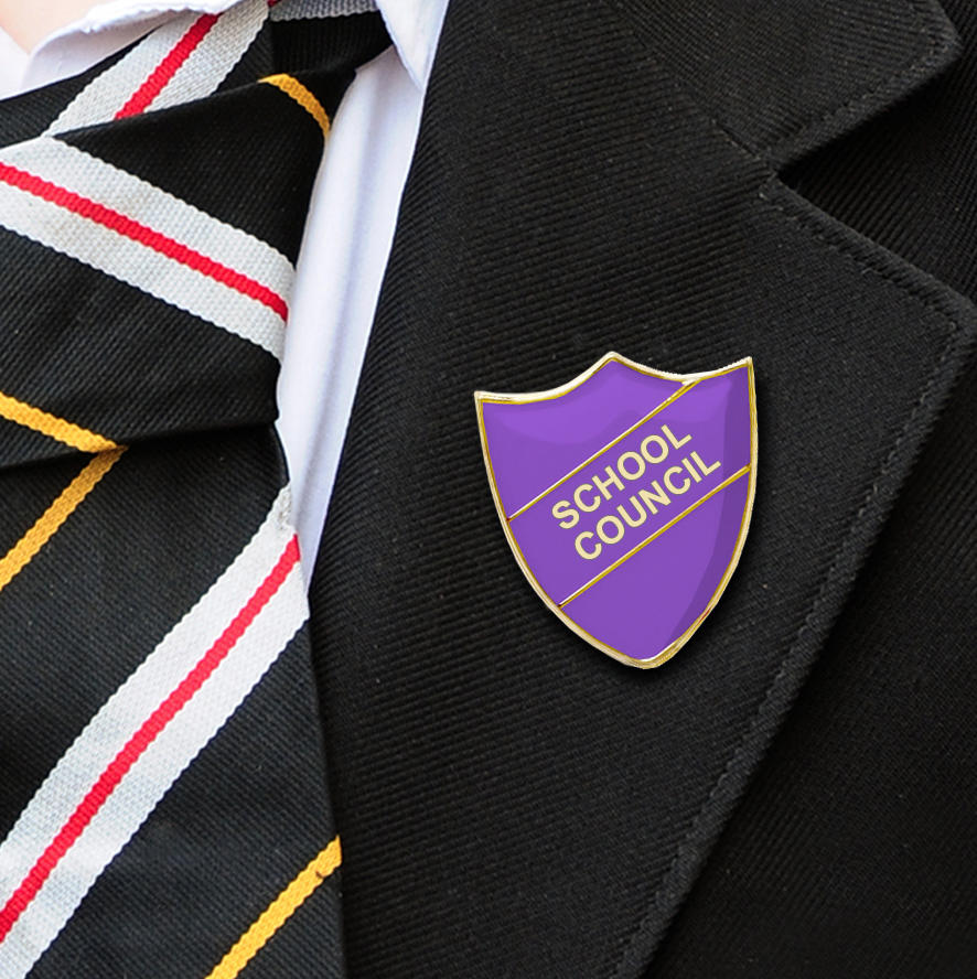 Purple Shield Shaped School Council Badge