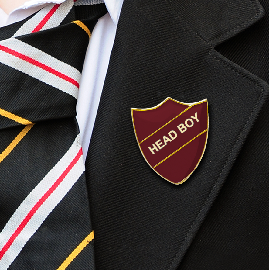 Head Boy school badge shield burgundy