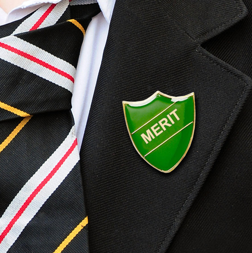 Green Shield Shaped Merit Badge
