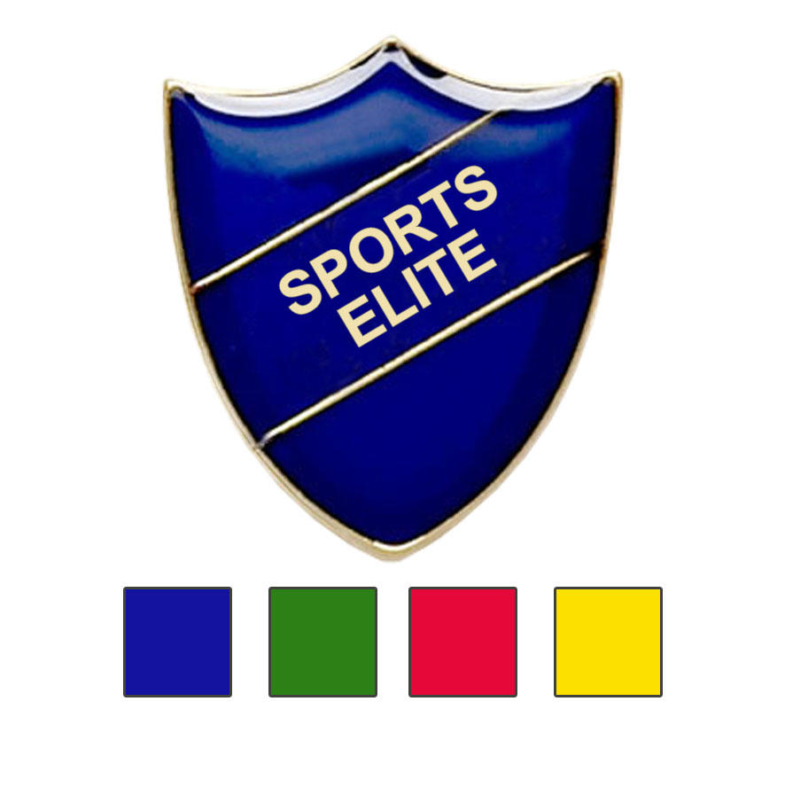 Coloured Shield Shaped Sports Elite Badges