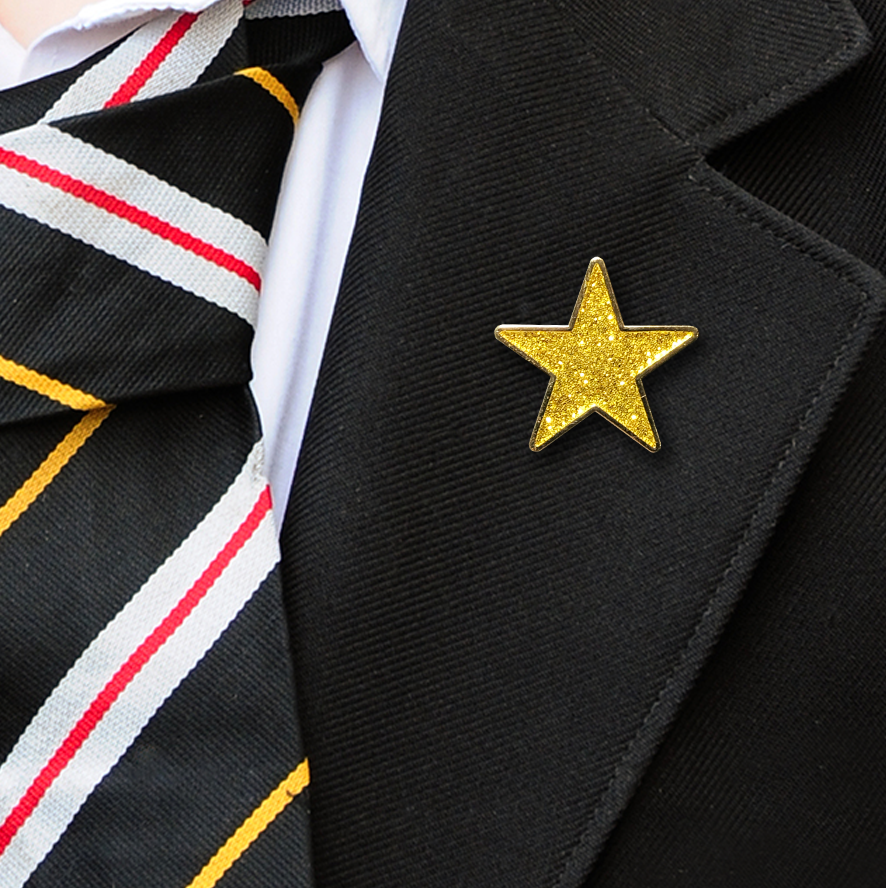 Yellow Star Shaped Glitter Badge