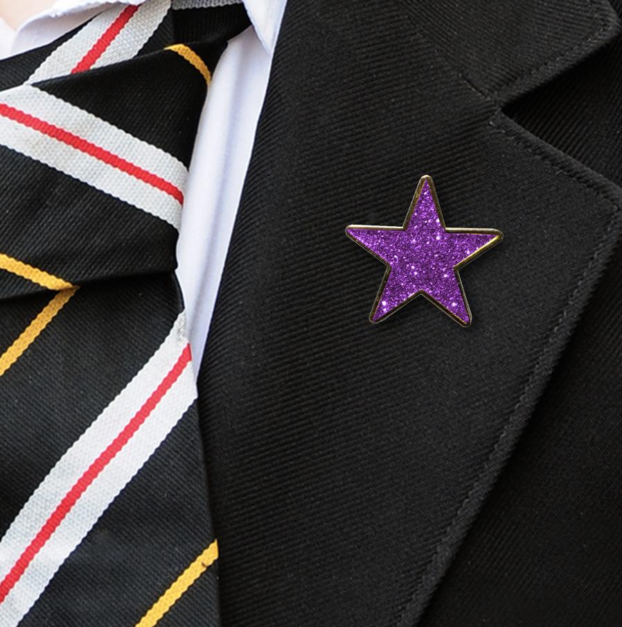 Purple Star Shaped Glitter Badge