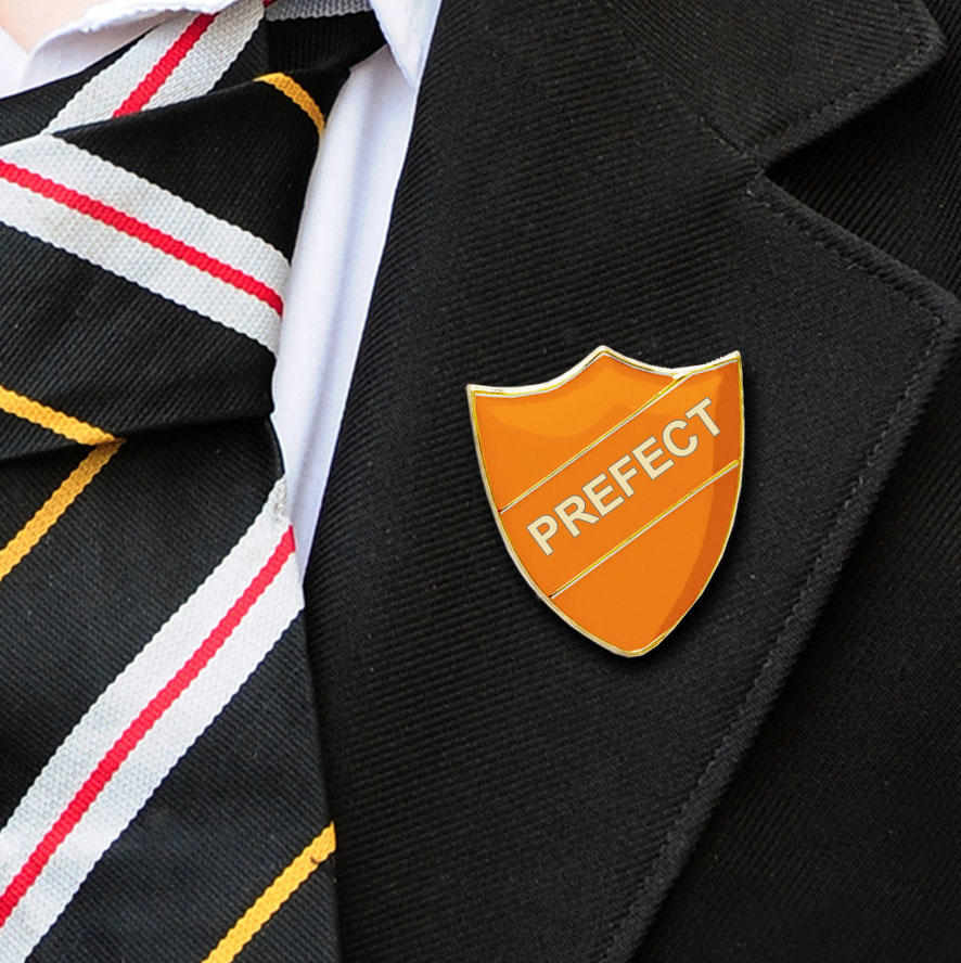 Orange Shield Shaped Prefect Badge Badge