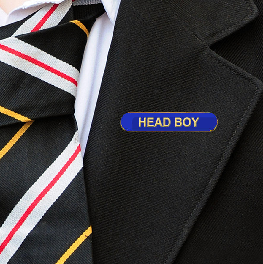 Blue Bar Shaped Head Boy Badge