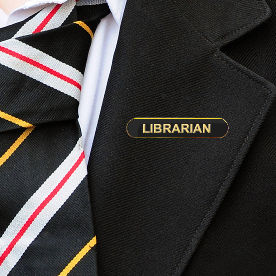 Black Bar Shaped Librarian Badge Badge