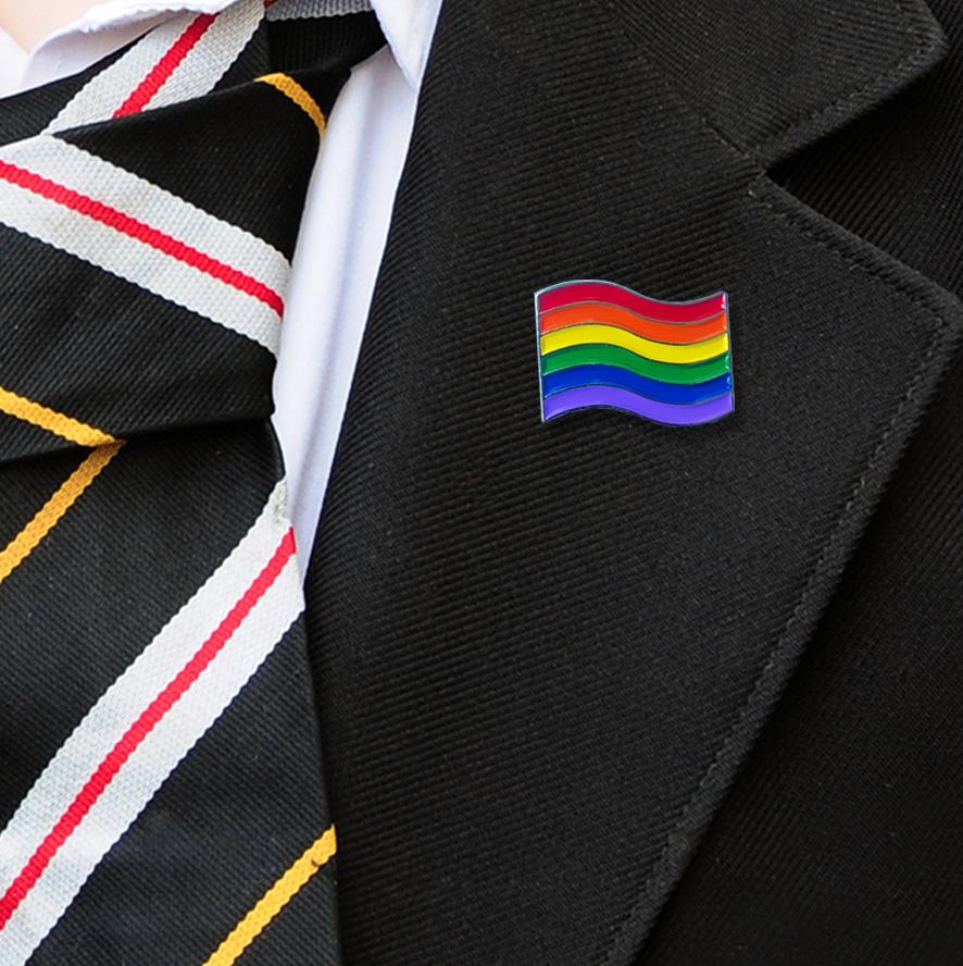 rainbow flag badge on blazer