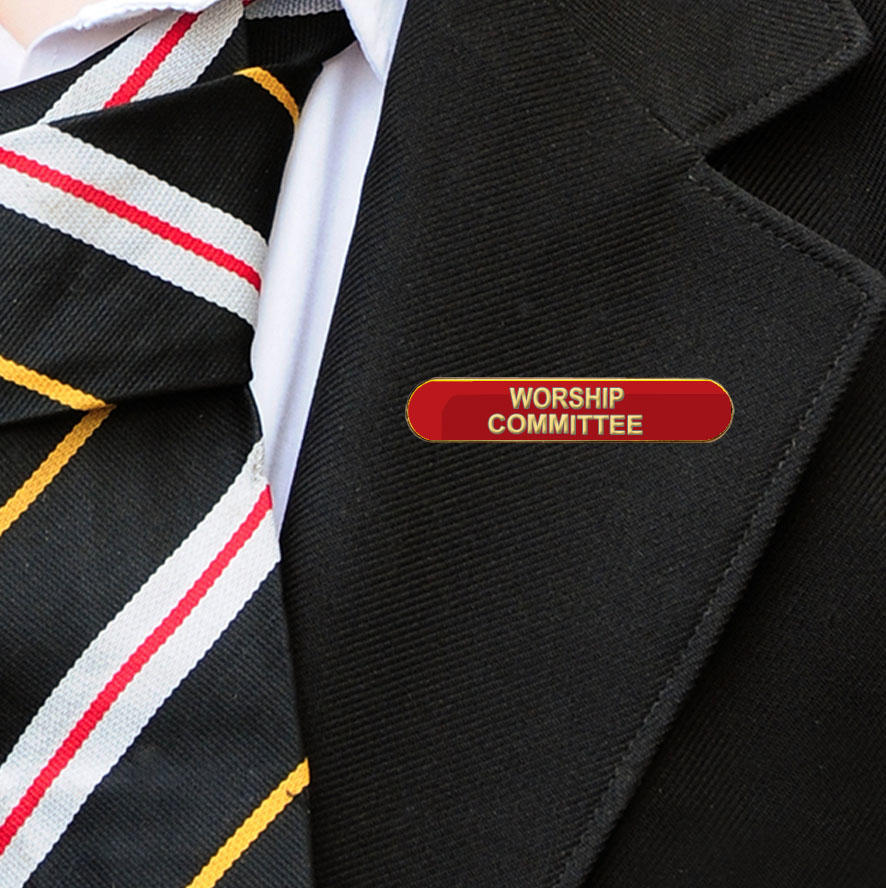Red Bar Shaped Worship Committee Badge
