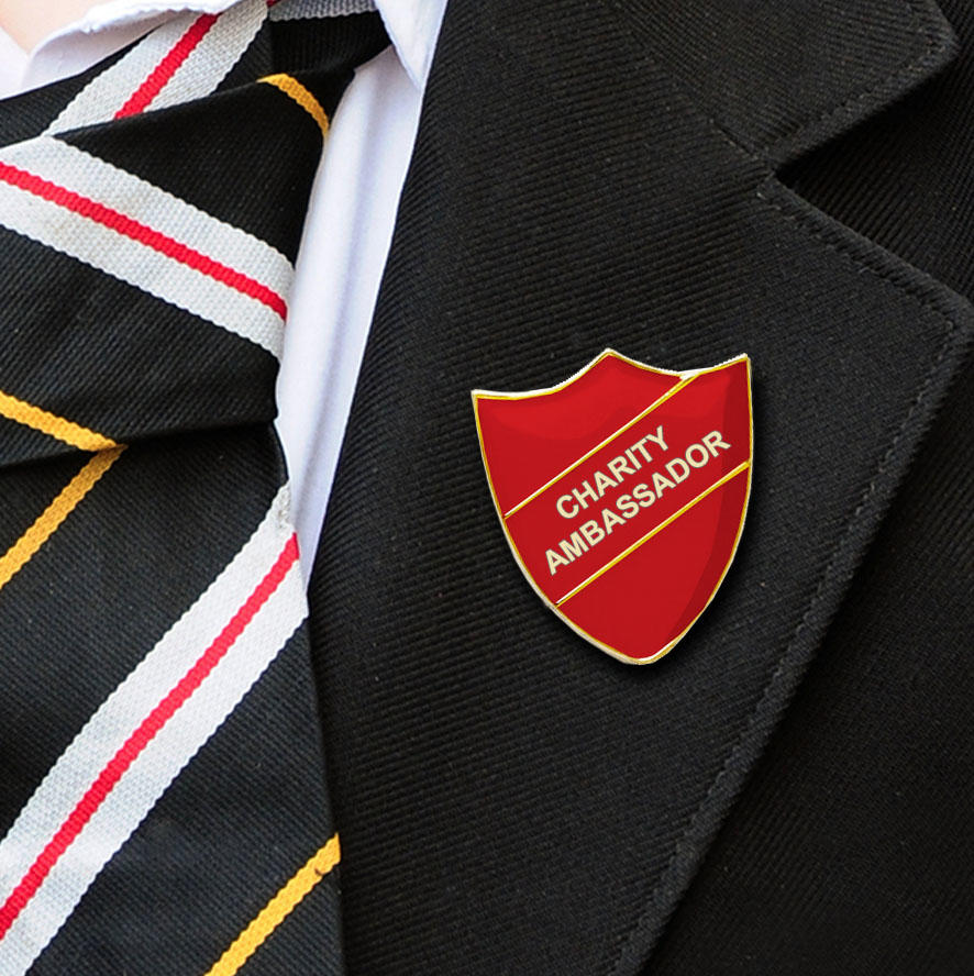 Red Shield Shaped Charity Ambassaor Badge