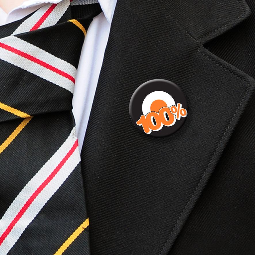 100% attendance badges orange