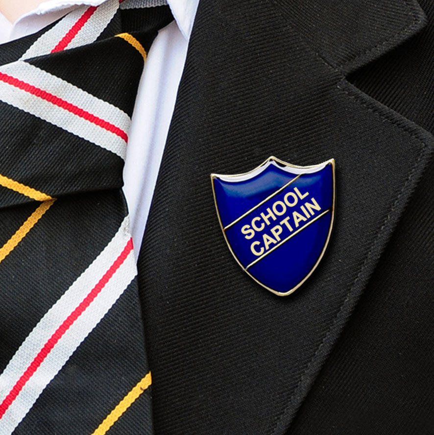 Blue Shield Shaped School Captain Badge
