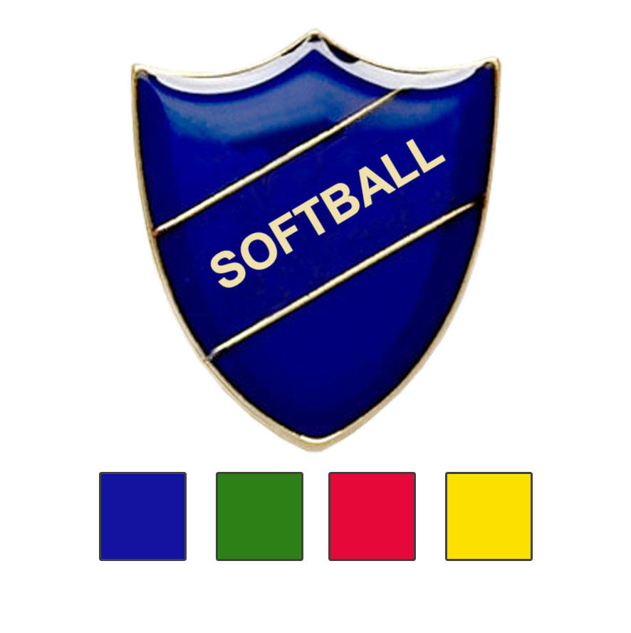 Coloured Shield Shaped Softball Badges