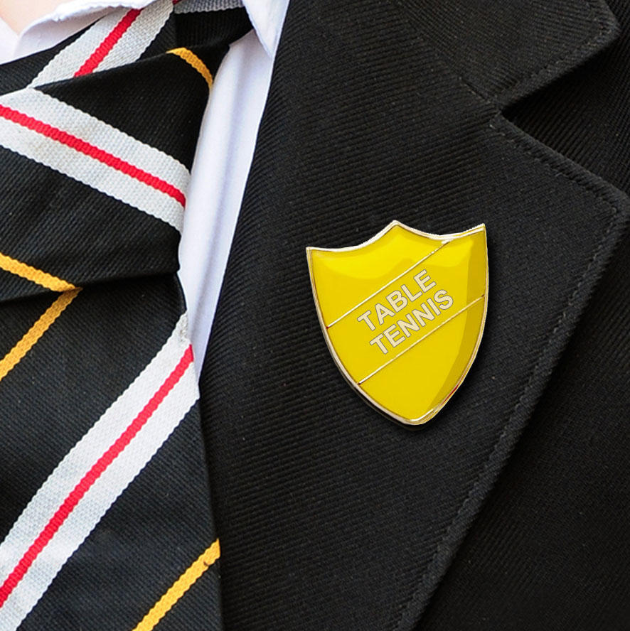 Yellow Shield Shaped Table Tennis Badge