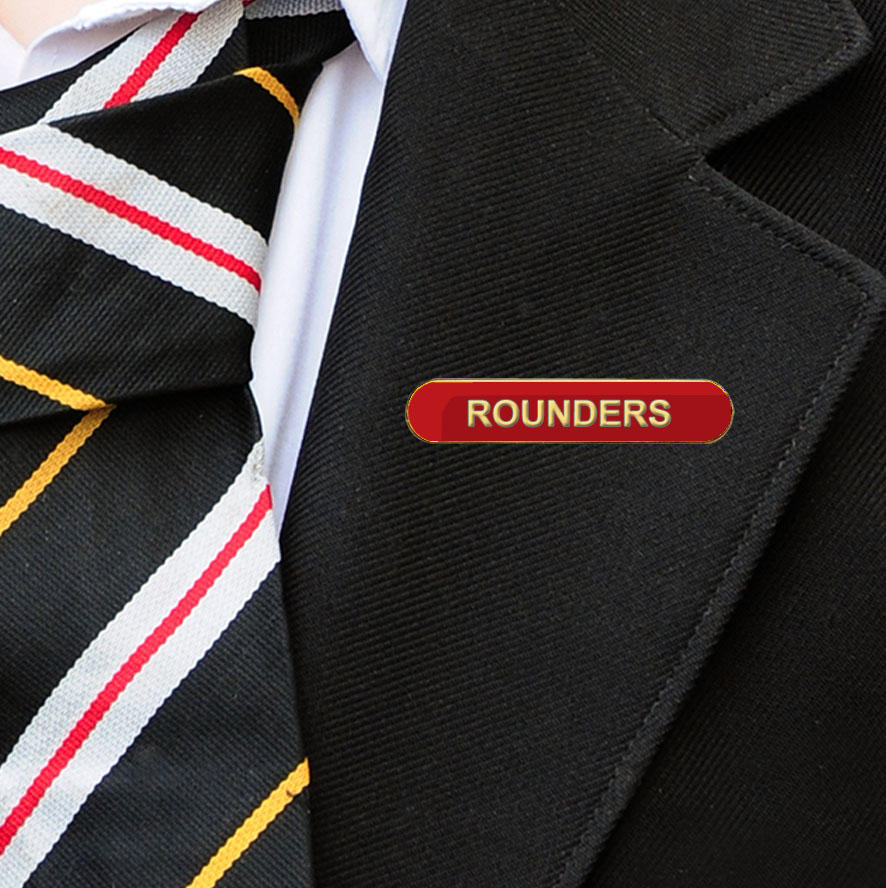 Red Bar Shaped Rounders Badge